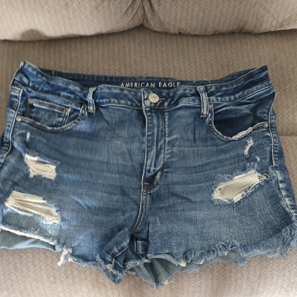 American Eagle Outfitters Blue Distressed Jean Shorts